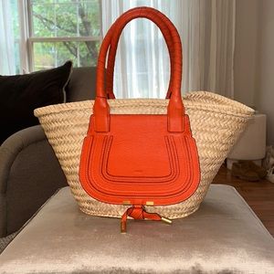 Chloe Marcie Medium Woven Raffia Tote Orange
